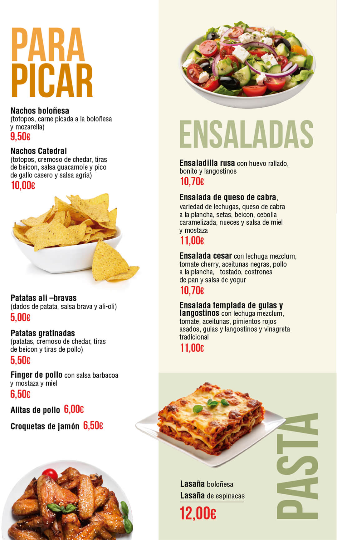 Picoteo, ensaladas y pasta cerca de San Mamés en Bilbao
