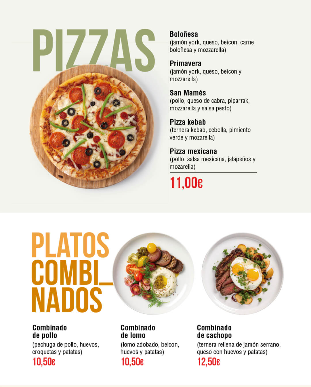 Pizzas y platos combinados cerca de San Mamés en Bilbao